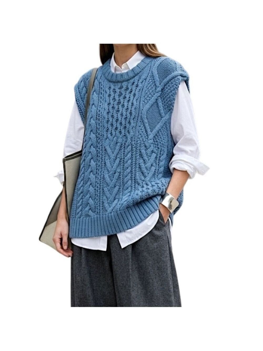 Tomorrowland Japan wool blend chunky cable knit oversized SAMPLE sweater vest S